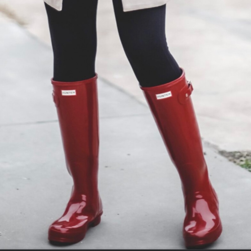 Glossy red hunter boots